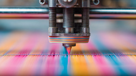 Macro shot of a 3D printer working on a multicolored fabricの素材