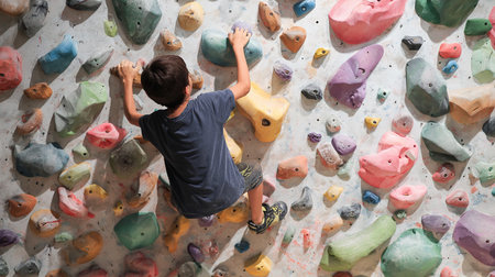 Climber climbing a wall at the gym. Bouldering.の素材