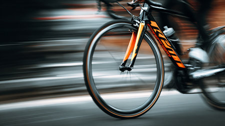 Cyclist riding on the road in motion blur, extreme sportの素材