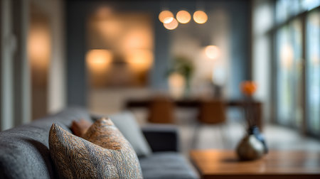 Interior of a modern cafe, blurred background, bokehの素材