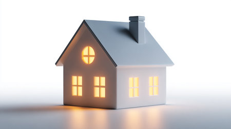3d illustration of a house with a window on a white backgroundの素材