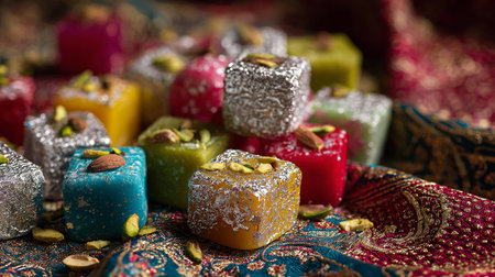 Turkish delight with pistachios, close-up, selective focusの素材
