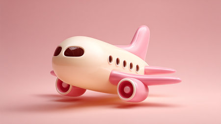 Plastic toy airplane on a pink background. 3d rendering.の素材