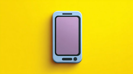 Smartphone with blank screen isolated on yellow background. 3d illustrationの素材