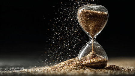 Hourglass with sand running through the sand. Time passing concept.の素材