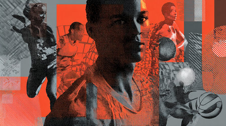 Abstract collage with silhouettes of basketball players. Sport concept.の素材