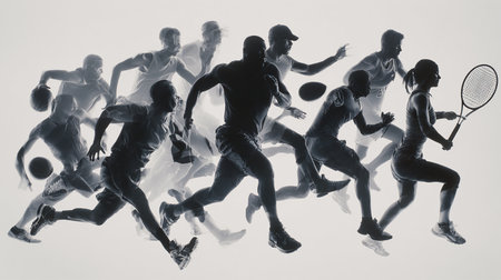 Silhouettes of Tennis Player Playing Tennis Sport Game Studio Portraitの素材