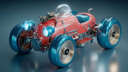 Vintage race car on a blue background. 3d rendering.の素材