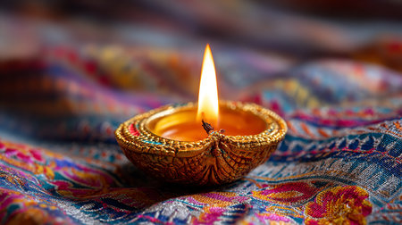 Indian festival Diwali, Diwali oil lamp on colorful background.の素材