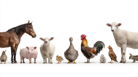 Group of farm animals isolated on white background. 3D illustration.の素材