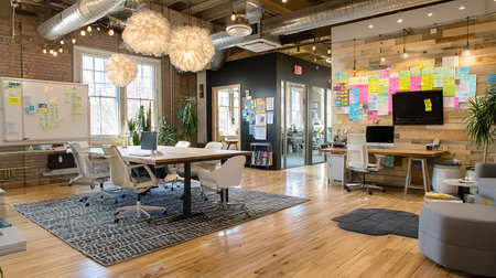 Interior of a modern office in loft style. Workplace of business people.の素材