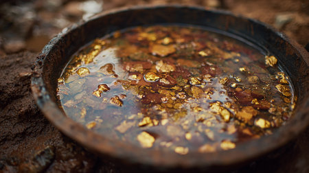 Close-up of a bowl of hot water on the ground.の素材