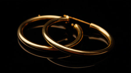 Gold wedding rings on a black background, close-up, selective focusの素材