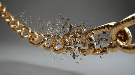 golden chain with sparkles on a gray background. 3d renderingの素材