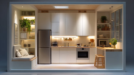 3d rendering of a modern kitchen interior design in a loft styleの素材