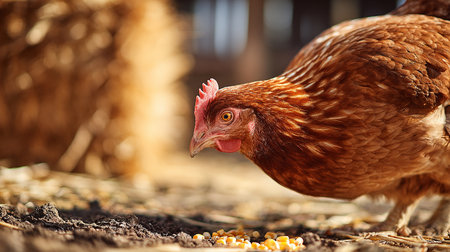 chickens on traditional free-range poultry farm in the countrysideの素材