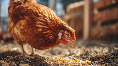 Chickens on traditional free range poultry farm. Rural lifestyle.の素材