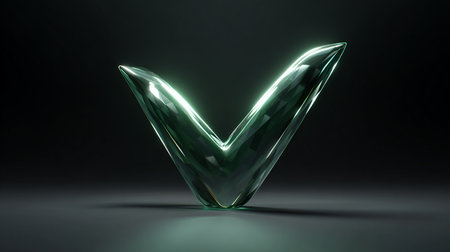 Green glass Letter V on a black background. 3D Renderingの素材