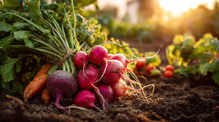 Harvesting of radishes in the garden. Selective focus. nature.の素材