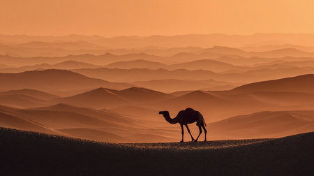 Silhouette of a camel in the desert. 3d renderingの素材
