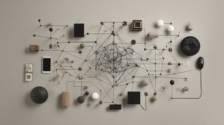 Flat lay, top view of social network concept. 3D renderingの素材