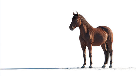 Brown horse standing in the desert on a white background. Isolatedの素材
