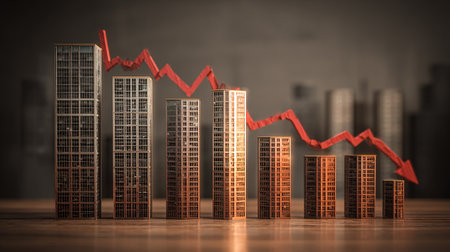 Business graph on the background of skyscrapers. 3d renderingの素材
