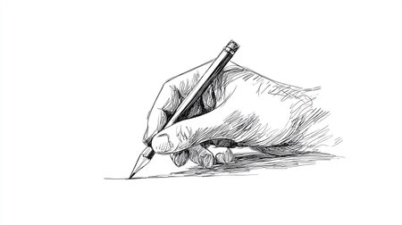 Pencil in hand. Pencil drawing. Hand drawn vector illustrationの素材