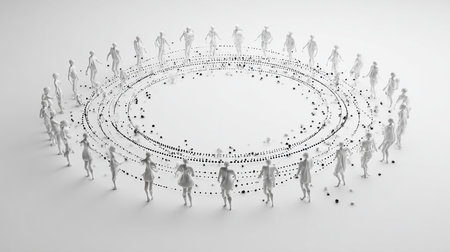 People around a circle. 3D render. Conceptual image.の素材
