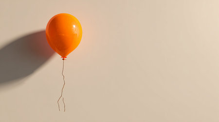 Orange balloon on beige background. Minimal concept with copy space.の素材