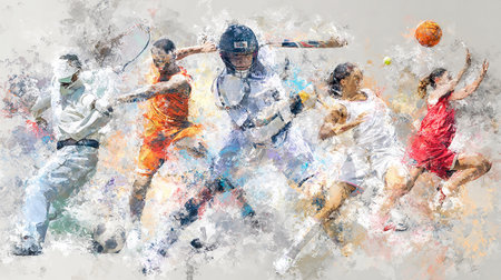 Abstract soccer player action on watercolor painting background. Digital illustration.の素材
