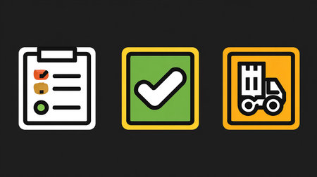 Checklist icons on black background. 3d rendering. Computer digital drawing.の素材