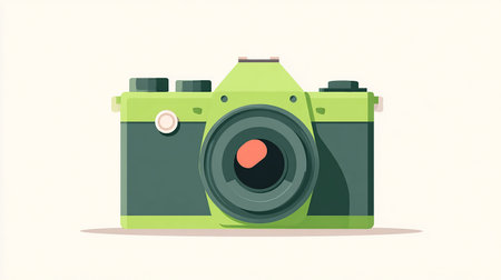 Retro camera. Vector illustration in flat style. Isolated on white background.の素材