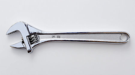 Adjustable spanner on white background. Close-up view.の素材