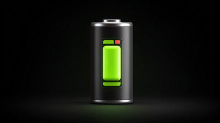 3d render of a battery isolated on black background. Battery charge level indicator.の素材