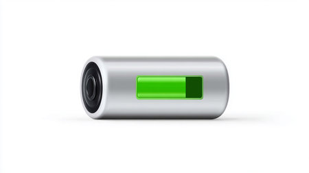 Battery isolated on a white background. 3d rendering, 3d illustration.の素材