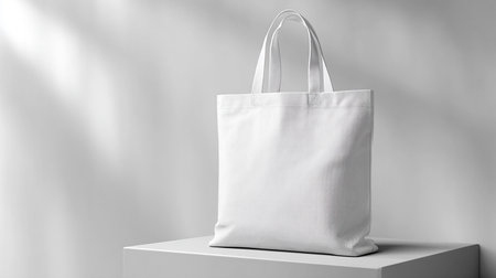 White canvas shopping bag mockup on white background. 3d renderingの素材