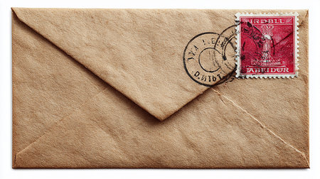Vintage envelope with stamp printed in the United States of America.の素材