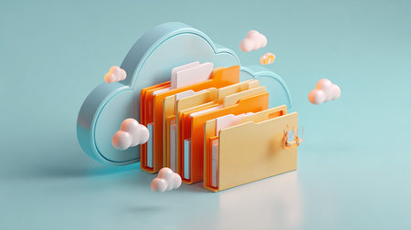 Cloud computing concept. 3d illustration of cloud computing with folders.の素材