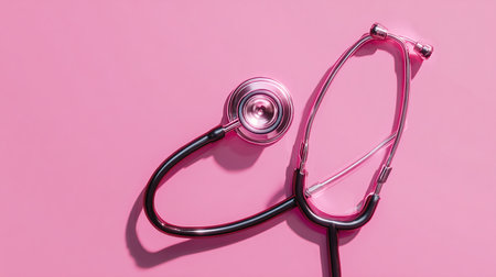 Stethoscope on pink background. Health care and medical concept.の素材