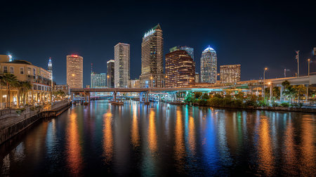 Brisbane city skyline at night, Queensland, Australia, Australiaの素材