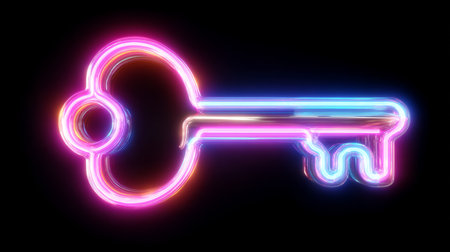 Key glowing in the dark, 3d rendering. Computer digital drawing.の素材