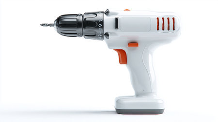 Electric screwdriver isolated on white background. 3d render. Studio shot.の素材