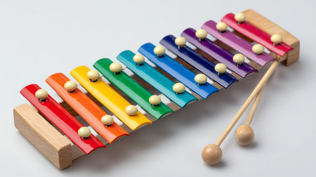 Colorful xylophone on a white background, close-upの素材