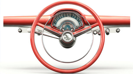 car steering wheel and dashboard isolated on white background. 3d illustrationの素材
