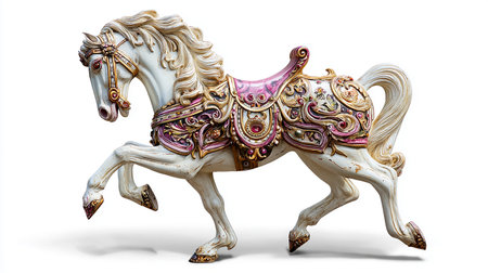 Carousel horse isolated on white background. 3d render illustration.の素材
