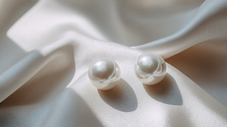 white satin with pearls close-up, soft focus backgroundの素材