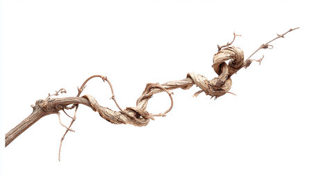 dry branch of vine isolated on white background, clipping path included.の素材