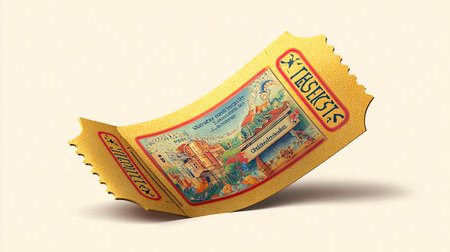 Vintage cinema ticket isolated on white background. 3D illustration.の素材