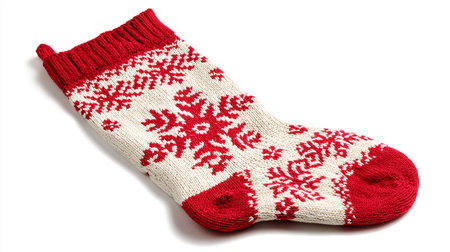 A pair of knitted socks isolated on a white background. Winter clothing.の素材
